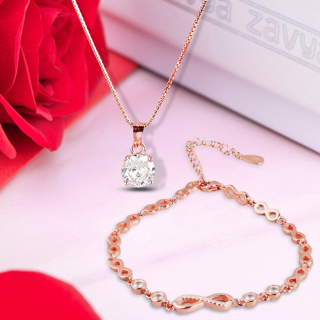 Infinity Affection CZ Rose Gold-Plated 925 Sterling Silver Jewelry Set