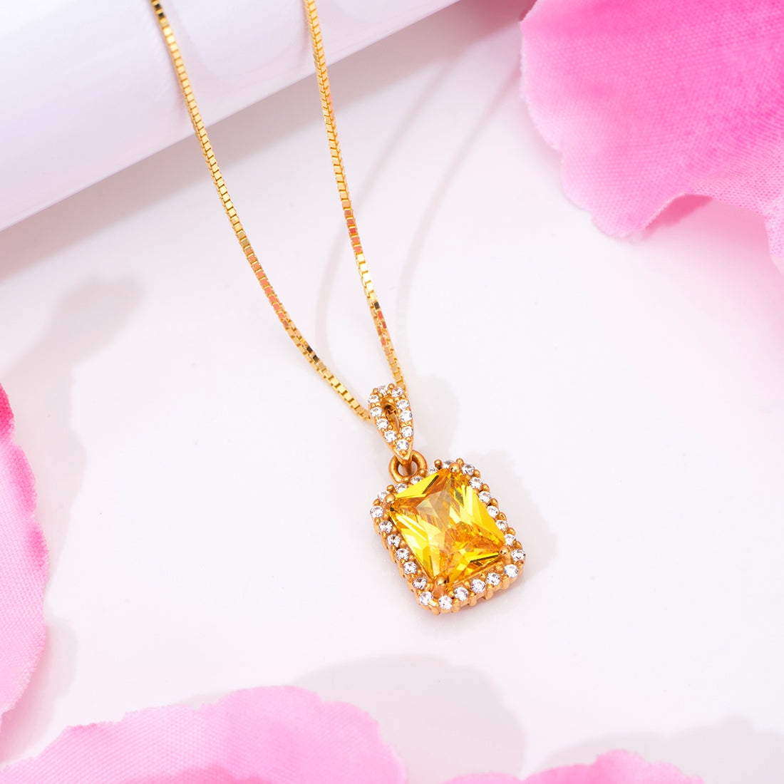 Golden Radiance 925 Sterling Silver Gold-Plated CZ Pendant with Chain