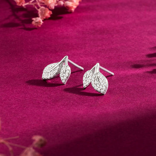 Whispering Leaves Silver Rhodium Plated Earrings