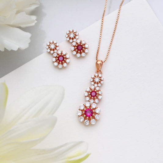 Sparkling Rose Gold Plated 925 Sterling Silver Jewellery Set