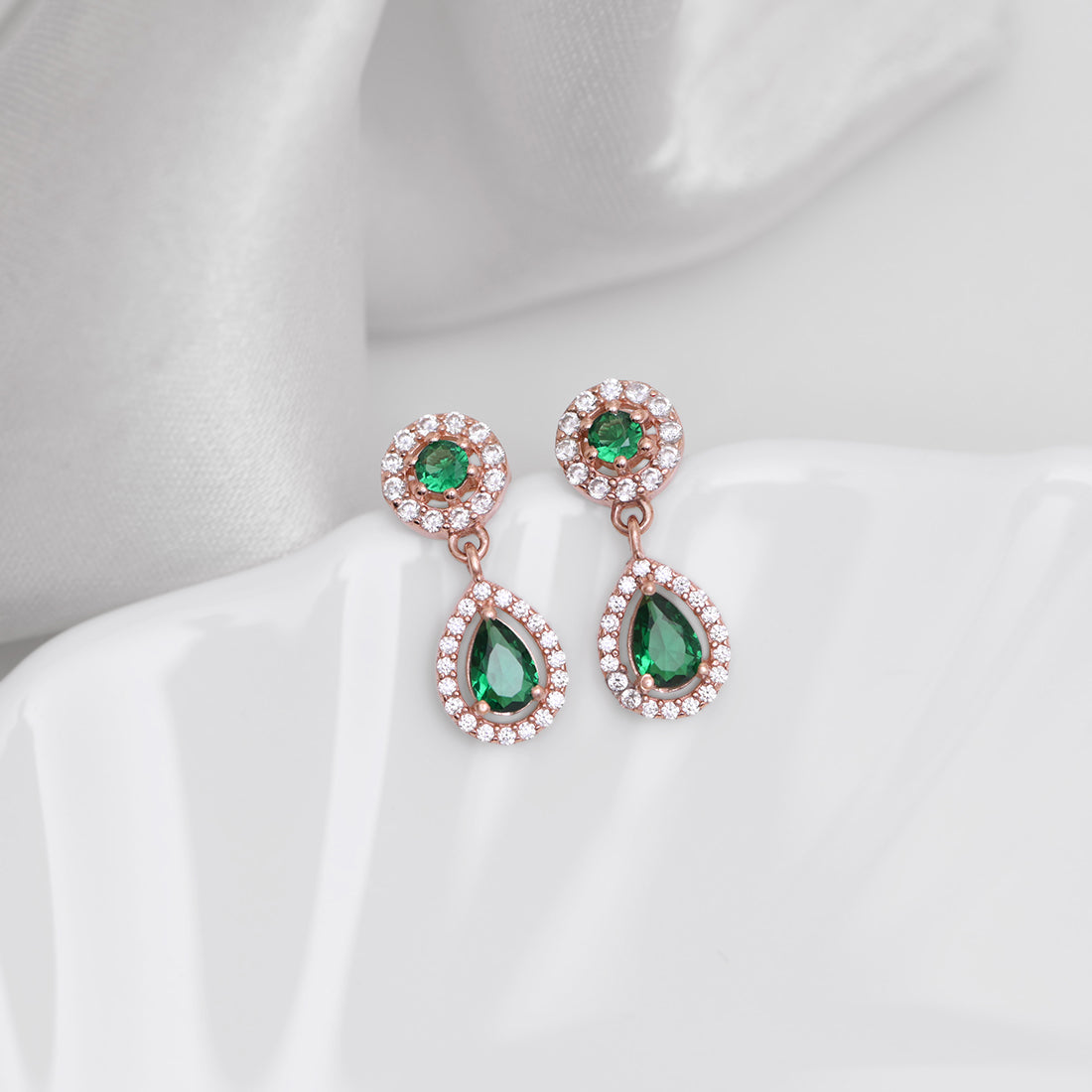 Green Drop Rose Gold Plated 925 Sterling Silver Earrings