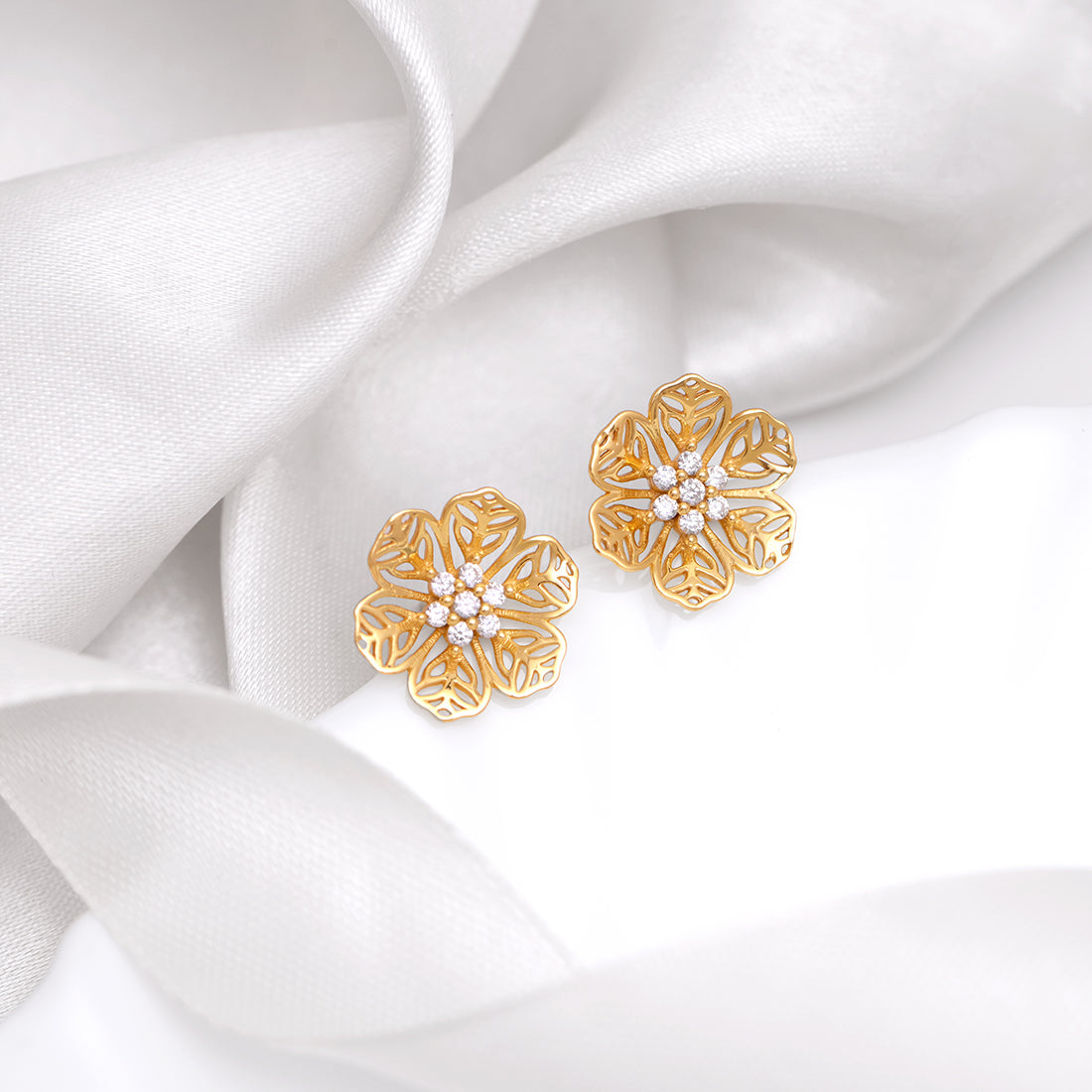 Elegant Floral Gold Plated 925 Sterling Silver Earrings