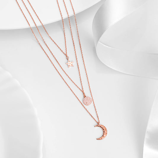 Multi Layered Rose Gold Plated 925 Sterling Silver Necklace