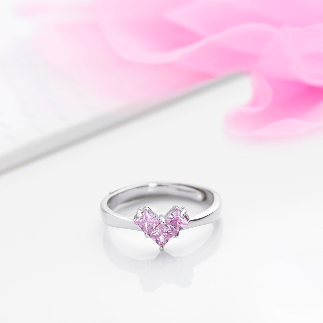 Dusty Pink Heart 925 Sterling Silver Adjustable Women Ring Gift Hamper (Adjustable)