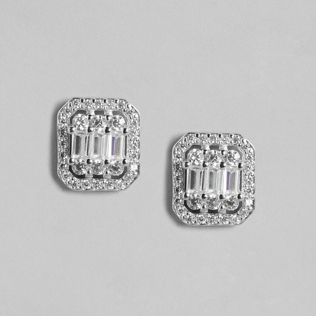 Shining Silver Baguette 925 Silver Earrings
