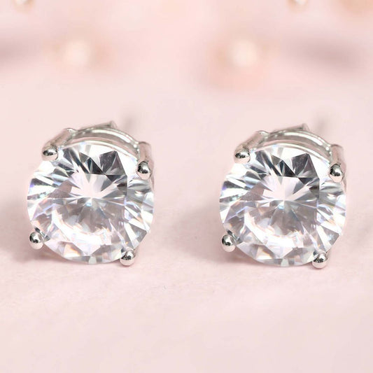 Nebula Round Solitaire Rhodium Plated  925 Silver Stud Earrings