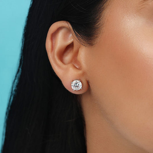 Nebula Round Solitaire Rhodium Plated  925 Silver Stud Earrings