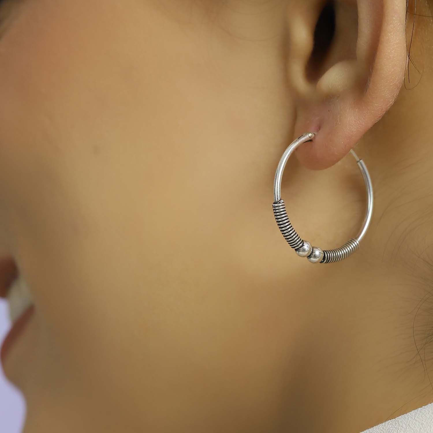 Tribal Princess Silver Hoop 925 Silver Earrings