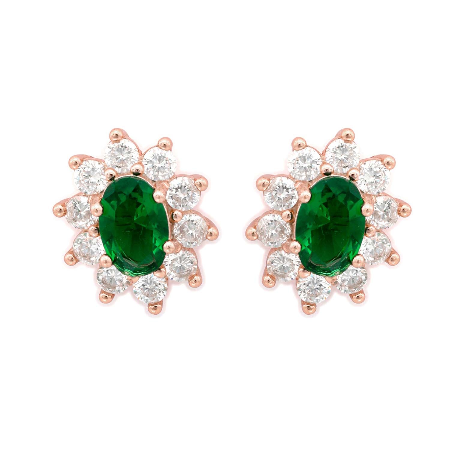Green with Envy 925 Silver Stud Earrings (Rose Gold Plated)