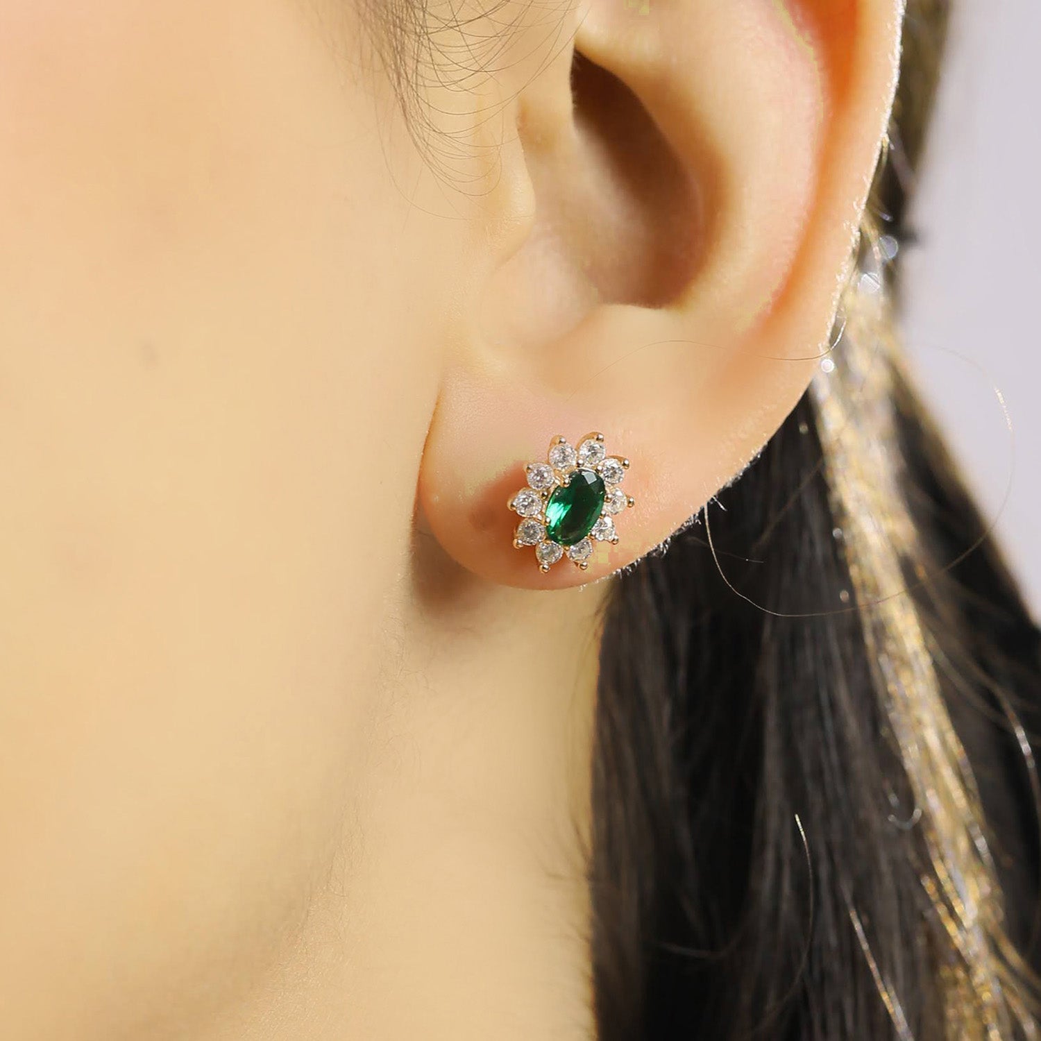 Green with Envy 925 Silver Stud Earrings (Rose Gold Plated)