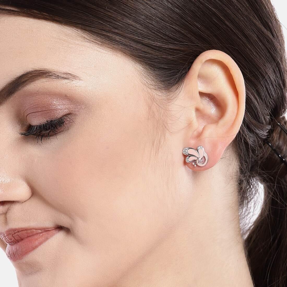 Precious Pink Peacock 925 Silver Stud Earrings
