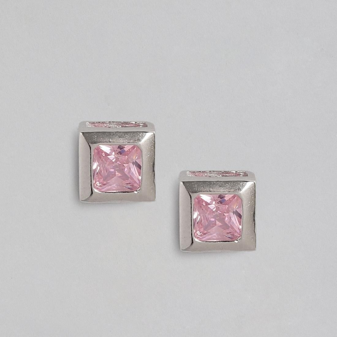 Pink Stone Stud 925 Silver Earrings