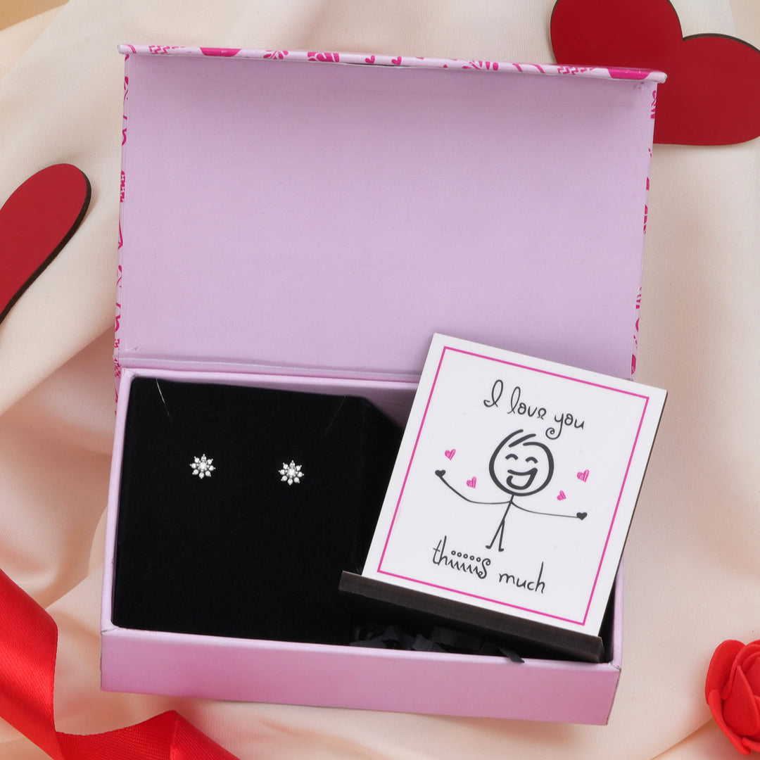 Nakshatra Floral Studs 925 Silver Earrings Gift Hamper