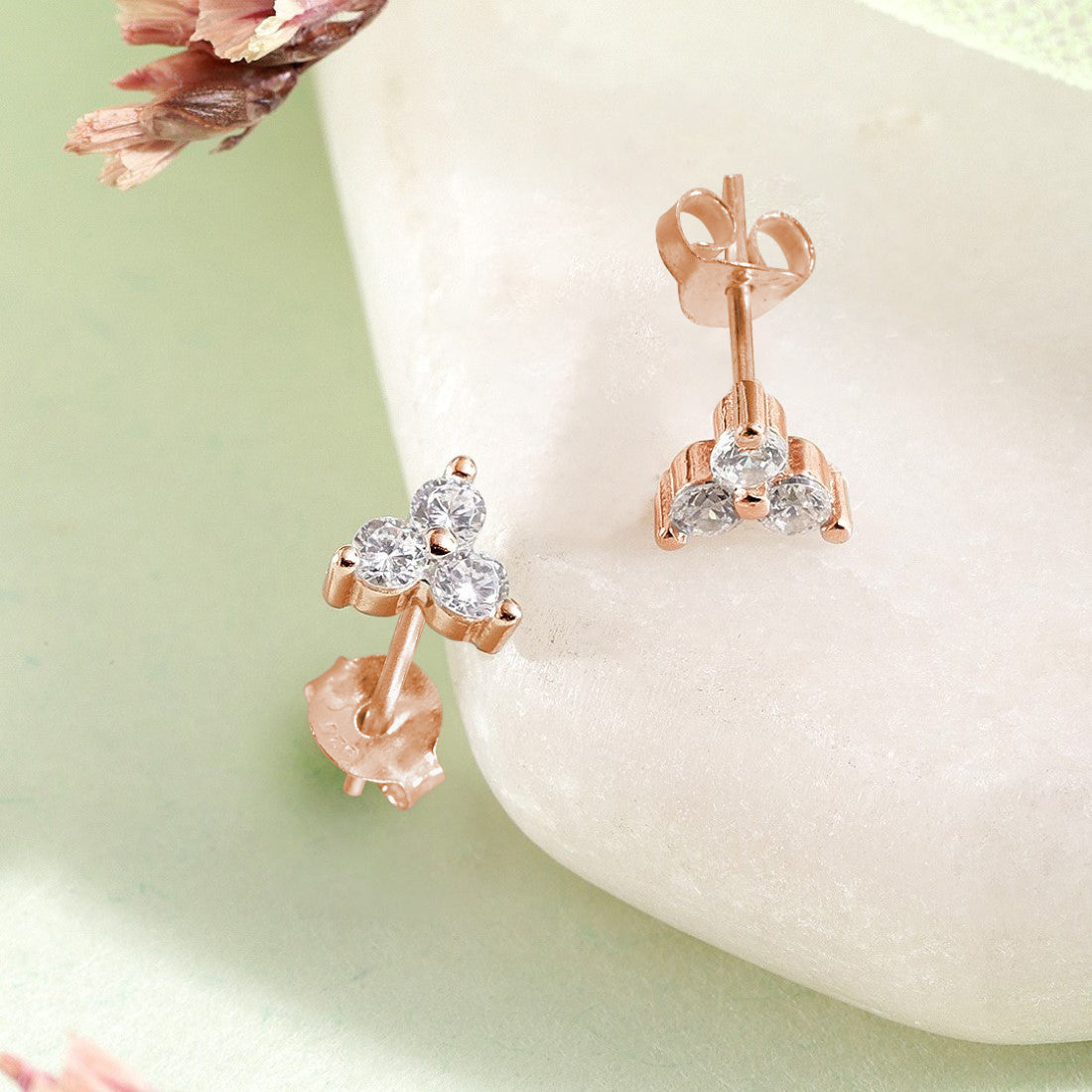 Delicate Elegance CZ Rose Gold-Plated 925 Sterling Silver Stud Earrings