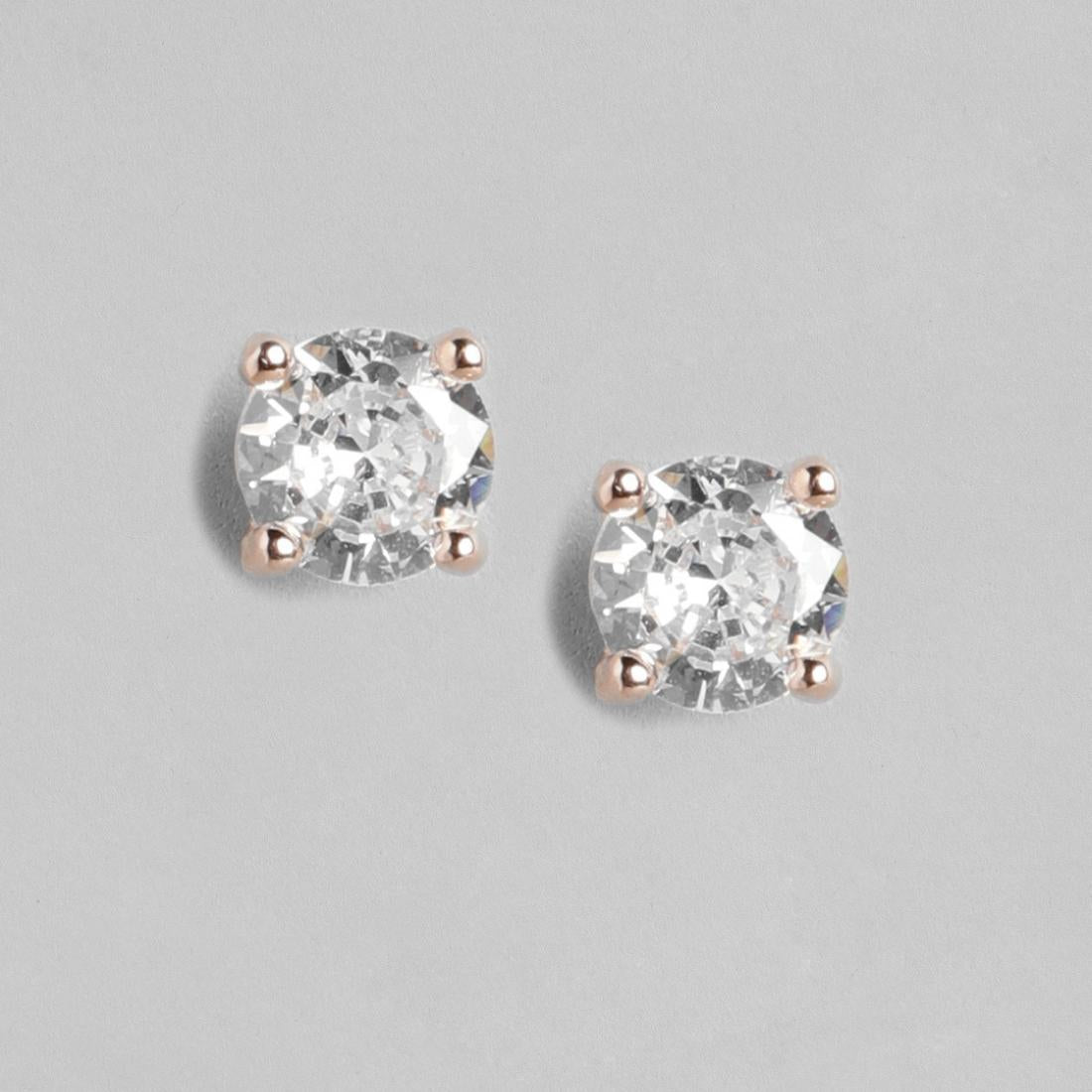 Sensational Solitaire 925 Silver Earrings In Rose Gold