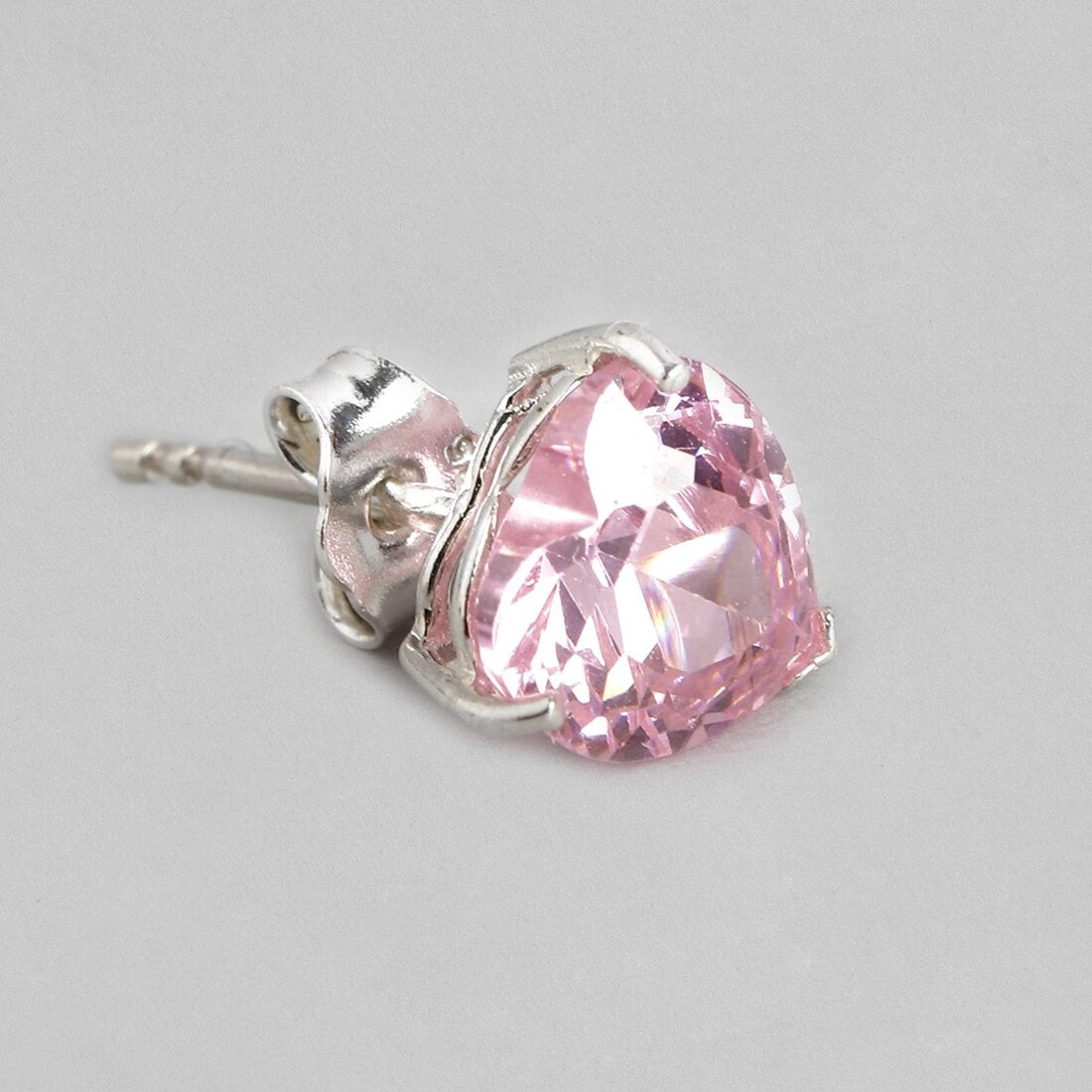 Pink Solitaire Rhodium Plated 925 Silver Stud Earrings