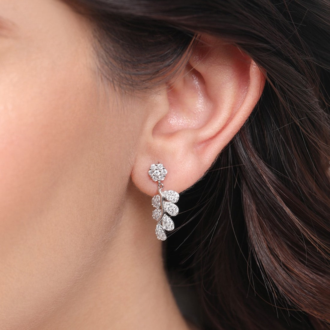 Elegant CZ Leaf 925 Silver Earrings