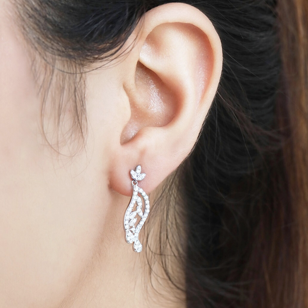 Delicate Shine Leaf CZ 925 Sterling Silver Earrings