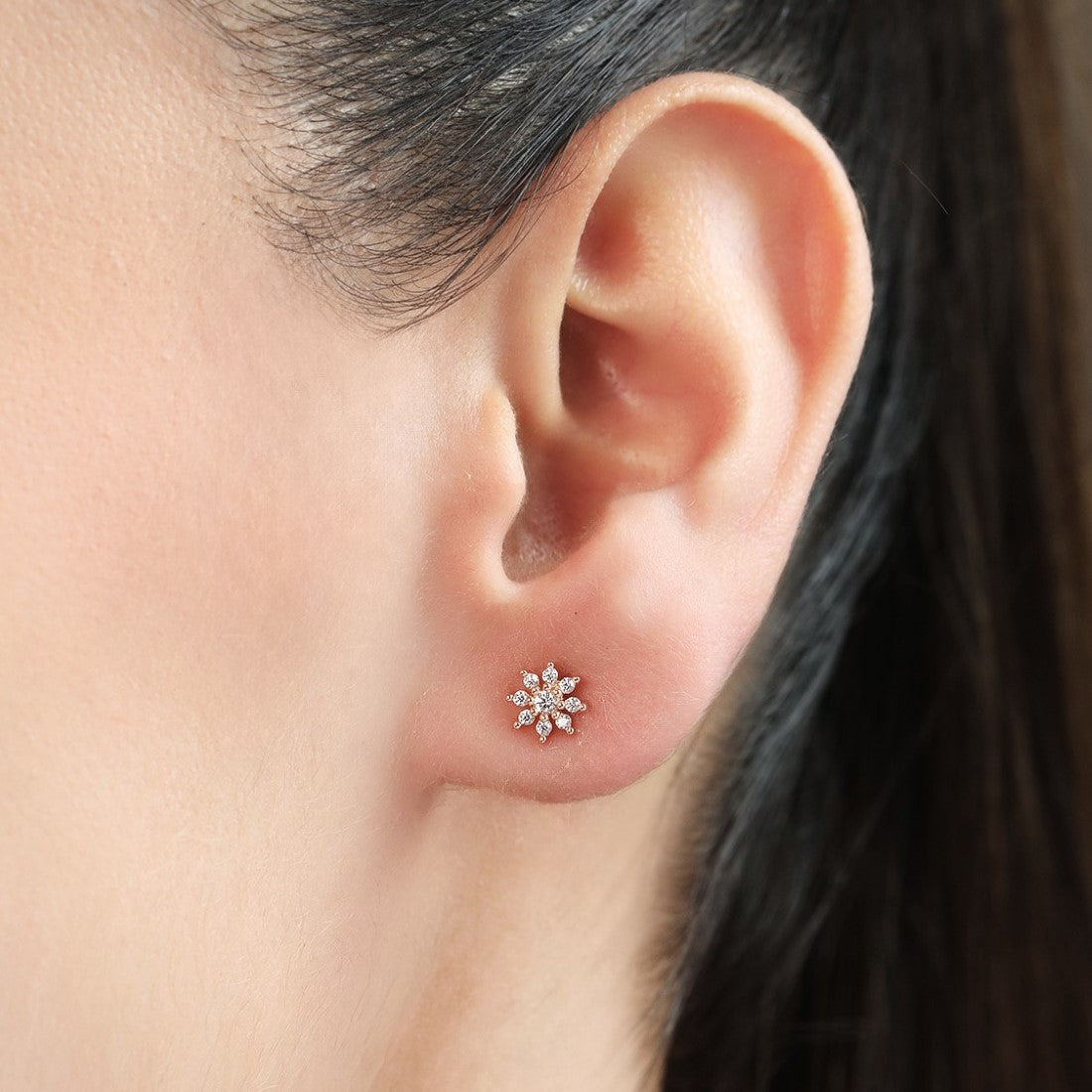 CZ Studded Floral Rose Gold 925 Sterling Silver Stud Earrings