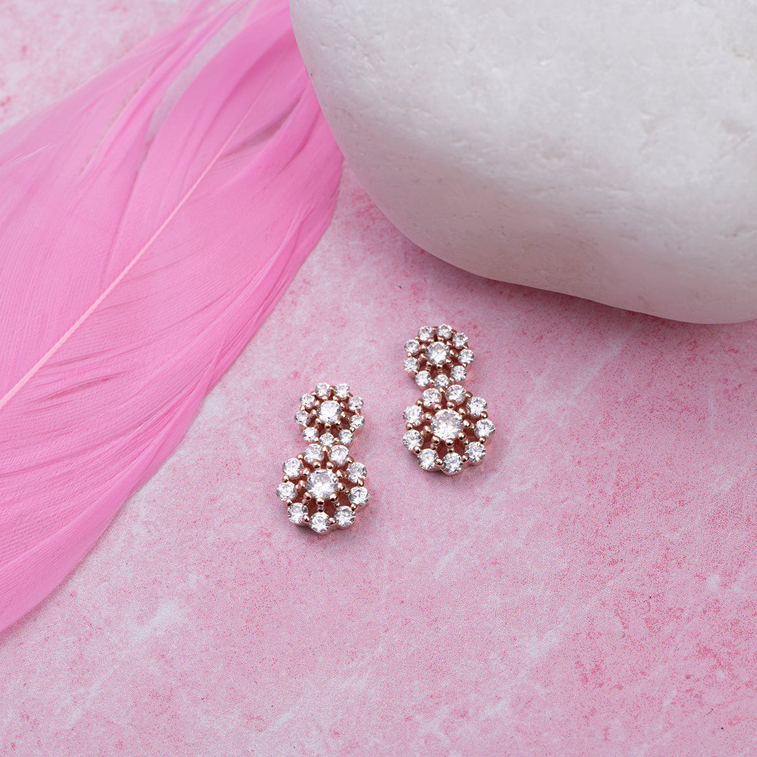 Eternal Sparkle Rose Gold-Plated Cluster Elegance in CZ 925 Silver Earrings Gift Hamper