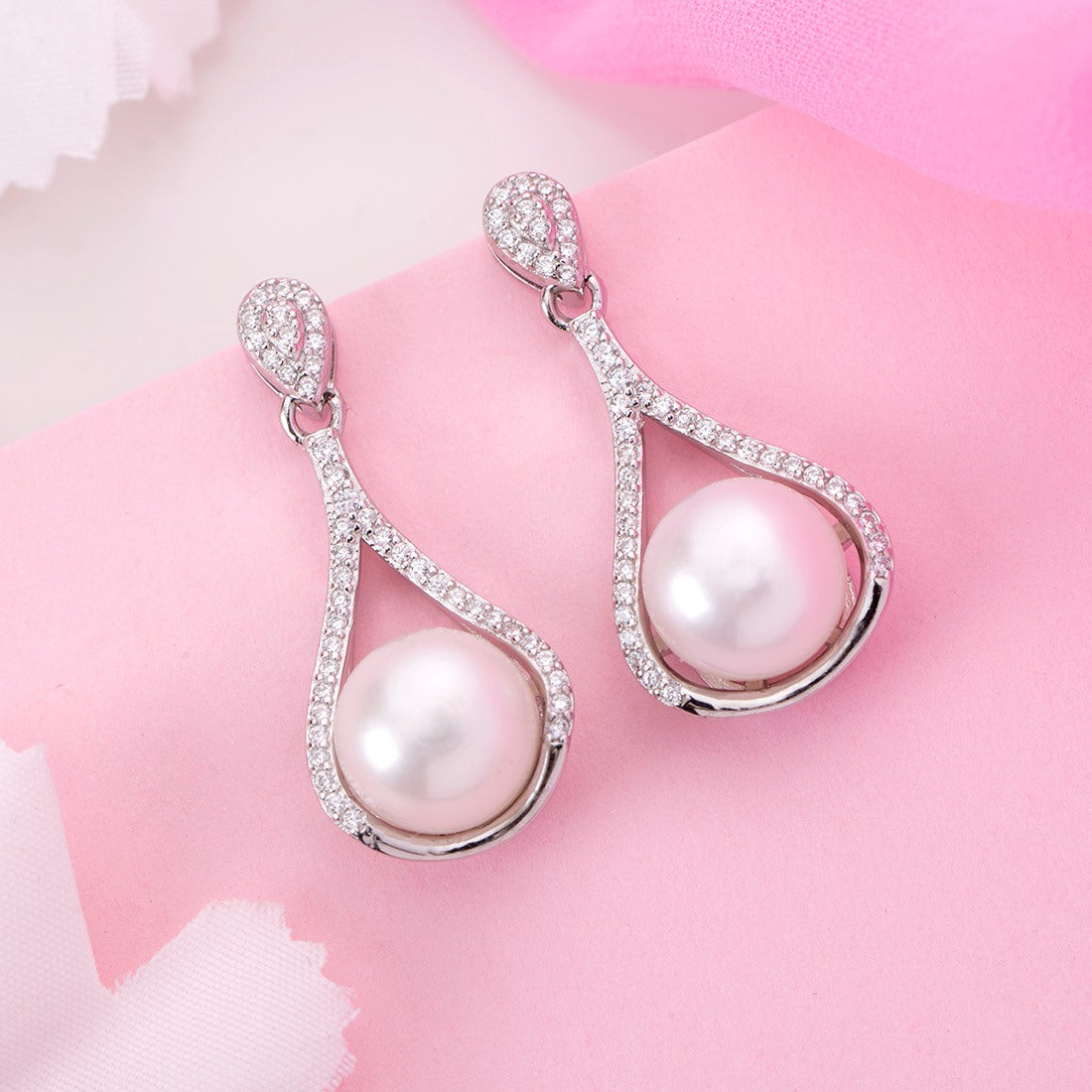 Pearl Drop Rhodium Plated 925 Sterling Silver Earring