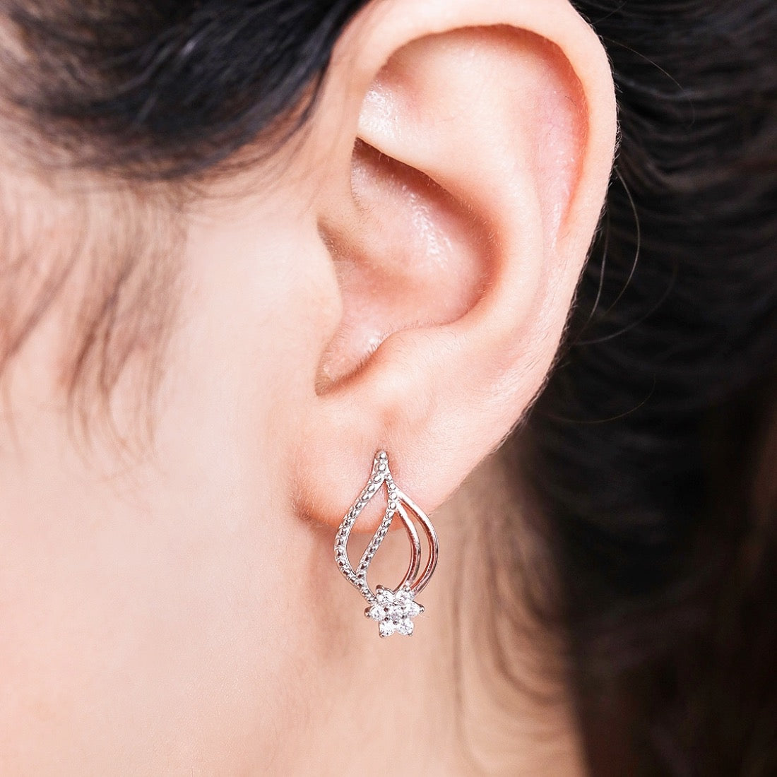 Floral Leaf Rose-Gold Plated 925 Sterling Silver Earring