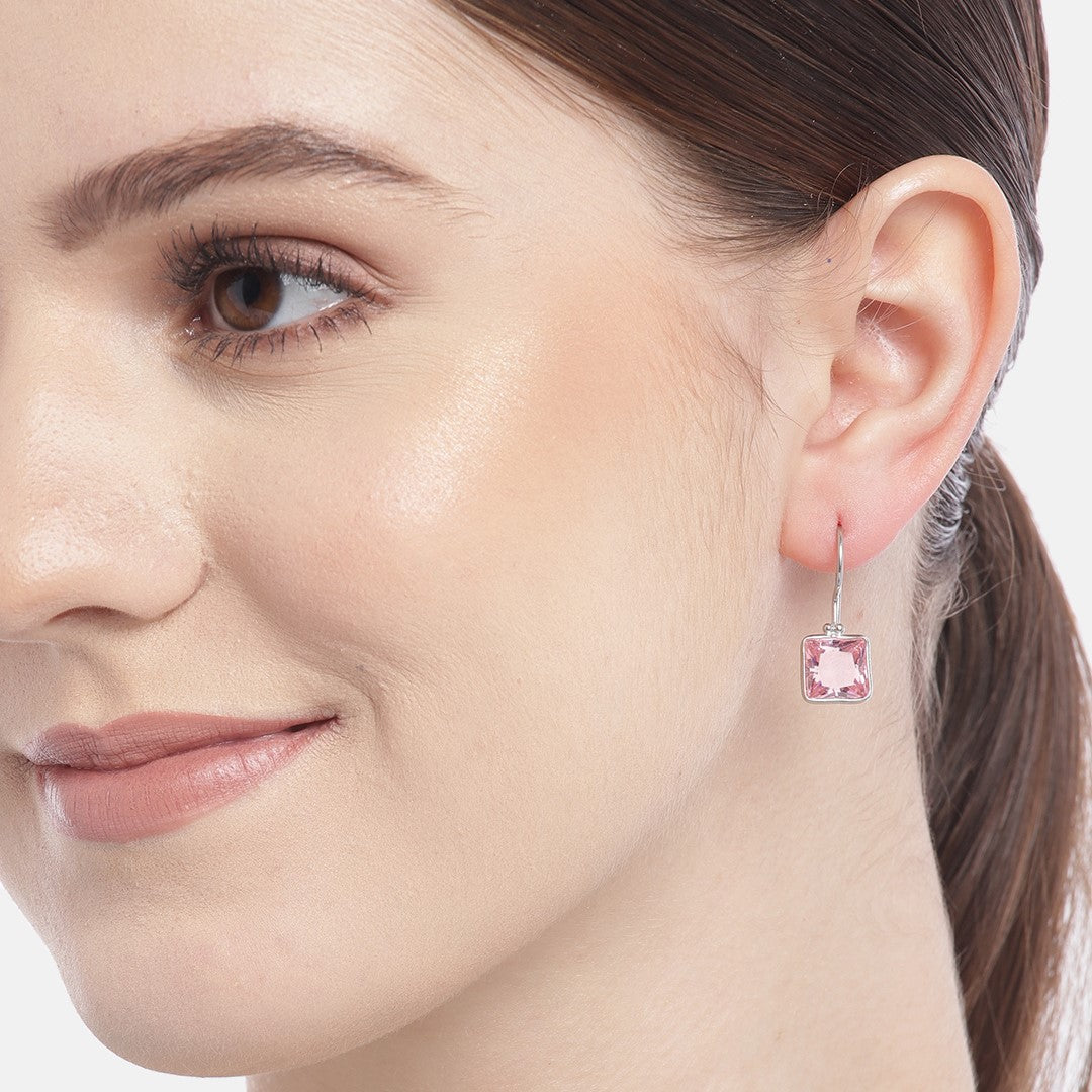 Pink CZ Rhodium Plated 925 Sterling Silver Earrings