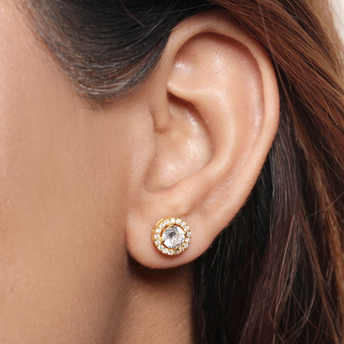 CZ studded Gold Plated Silver Earring