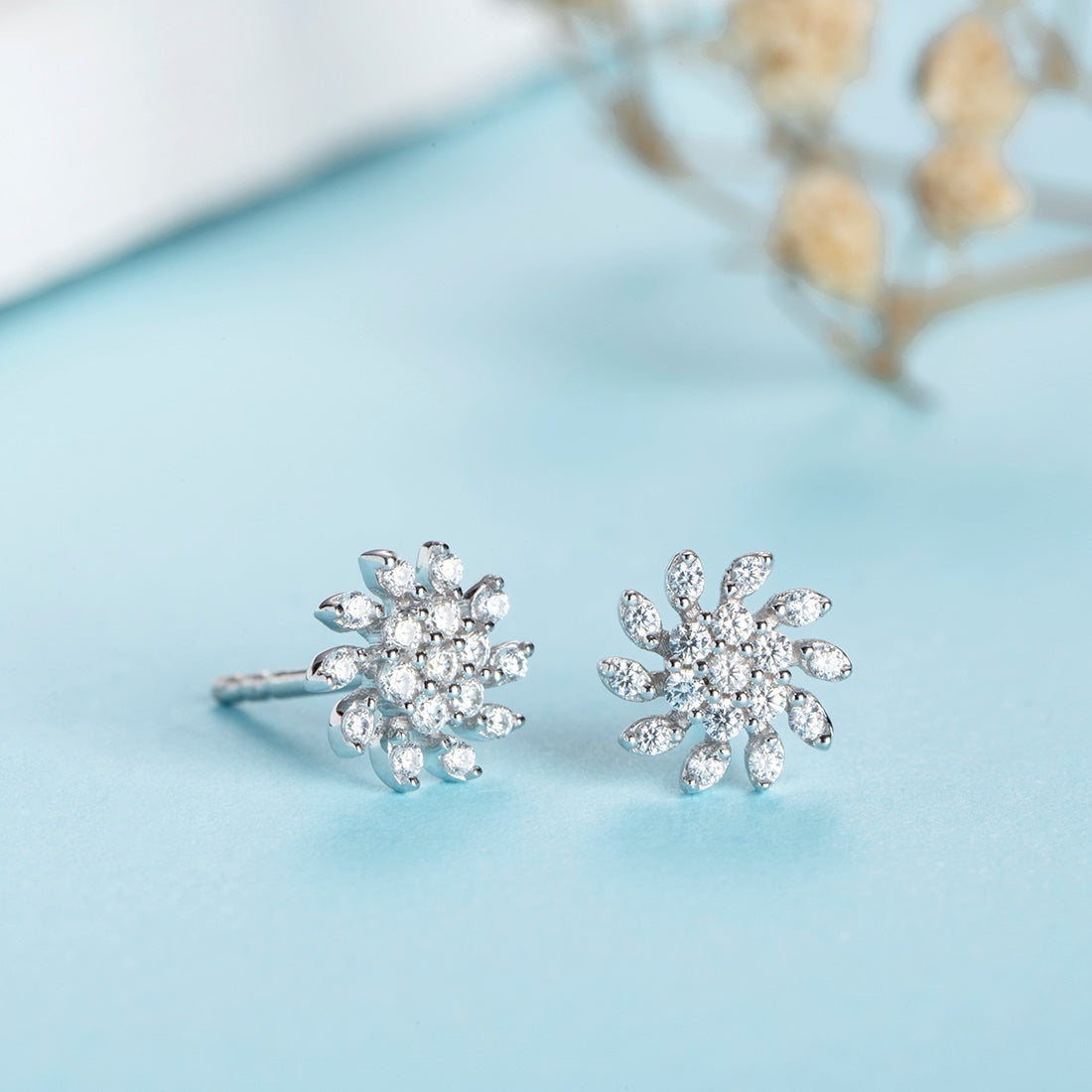 Whispering Petals Rhodium Plated 925 Sterling Silver Studs