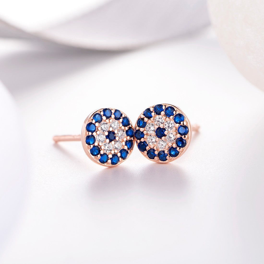 Circular CZ Studded Rose Gold Plated 925 Sterling Silver Earrings