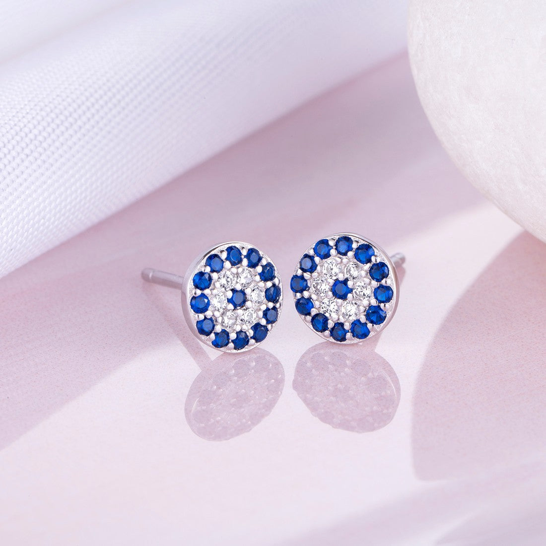 Blue-CZ Studded Rhodium Plated 925 Sterling Silver Earrings
