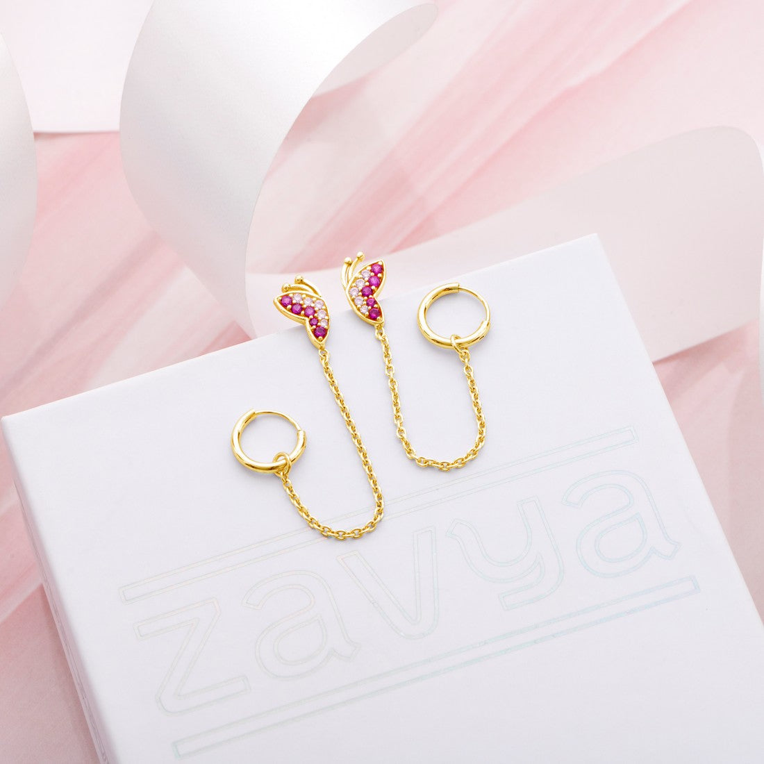 CZ Butterfly Loop Earring in 925 Gold Plated Sterling Silver
