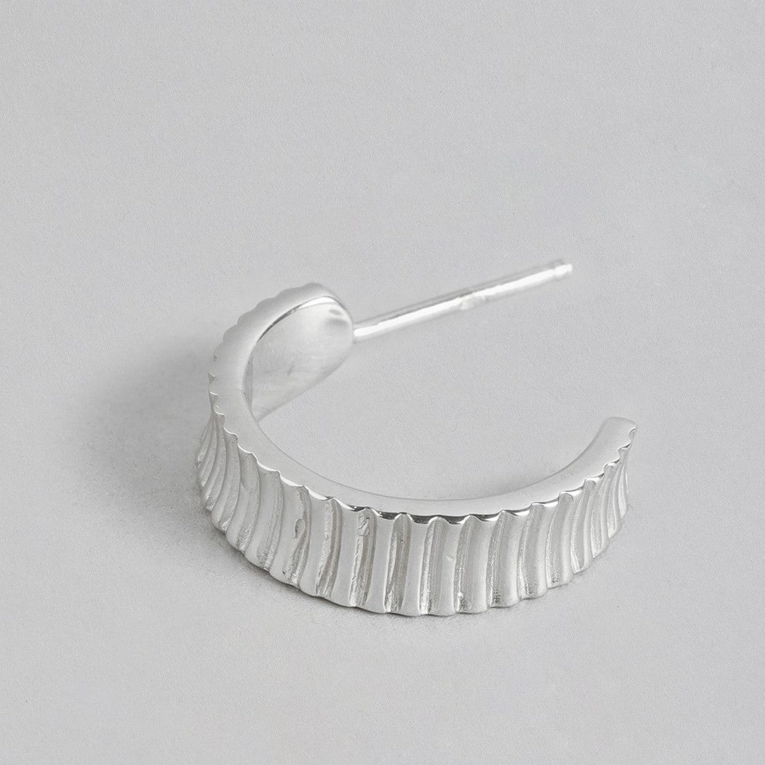 Contemporary Half Hoop Rhodium Plated Earring