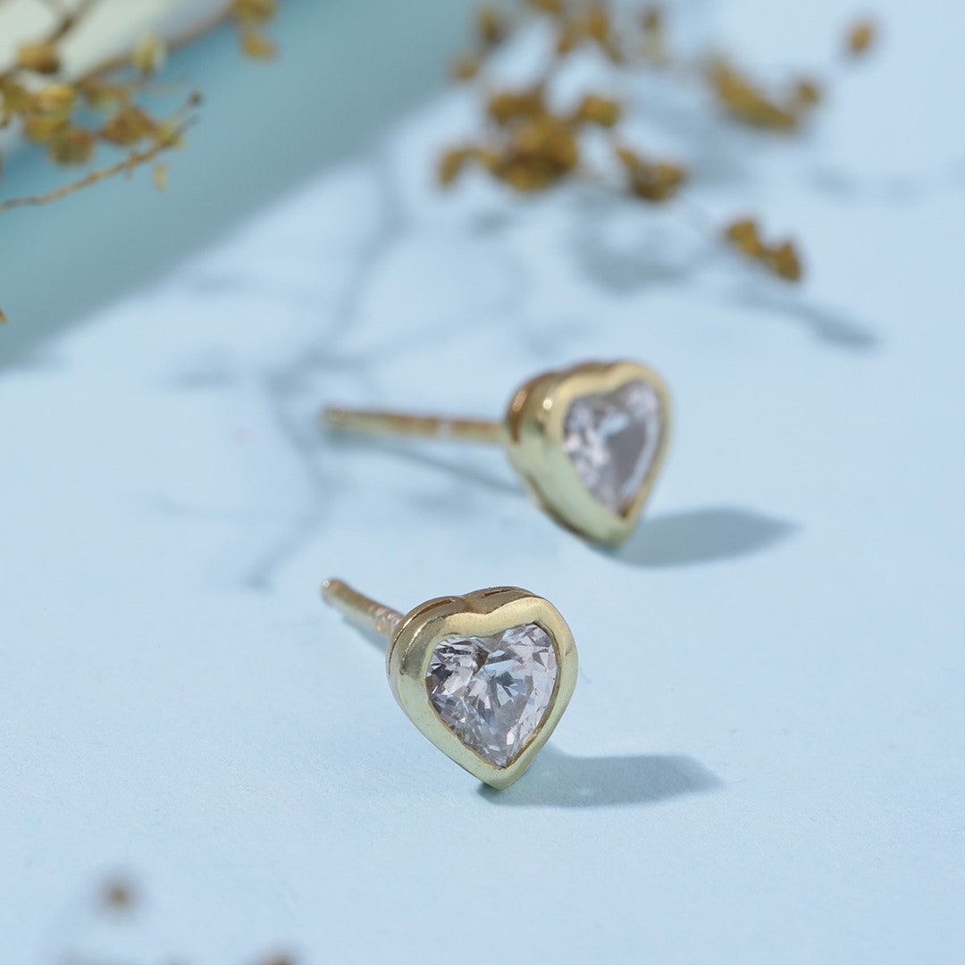 Heart Solitaire Gold Plated 925 Sterling Silver Stud Earrings