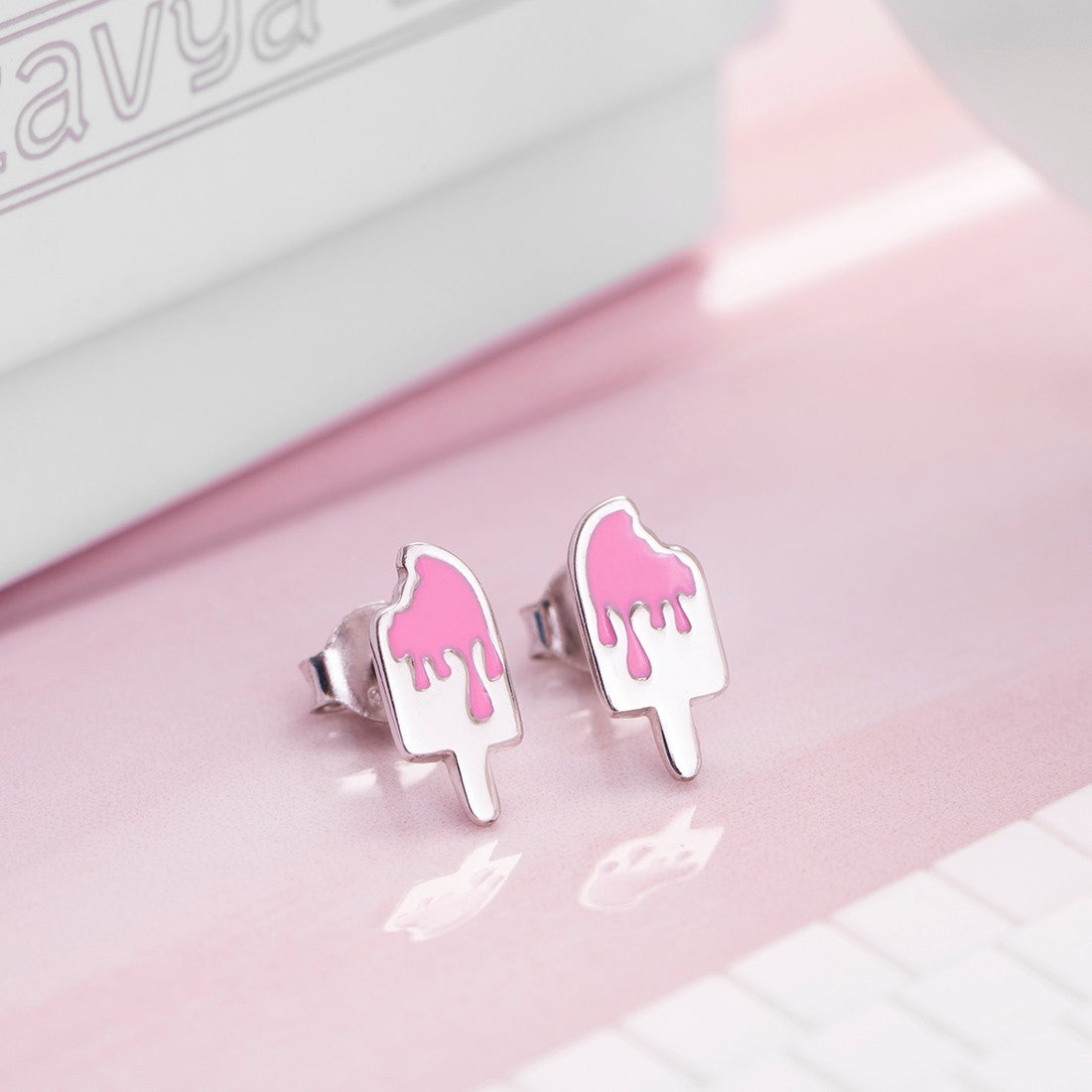 Popsicle Funky Rhodium Plated 925 Sterling Silver Studs