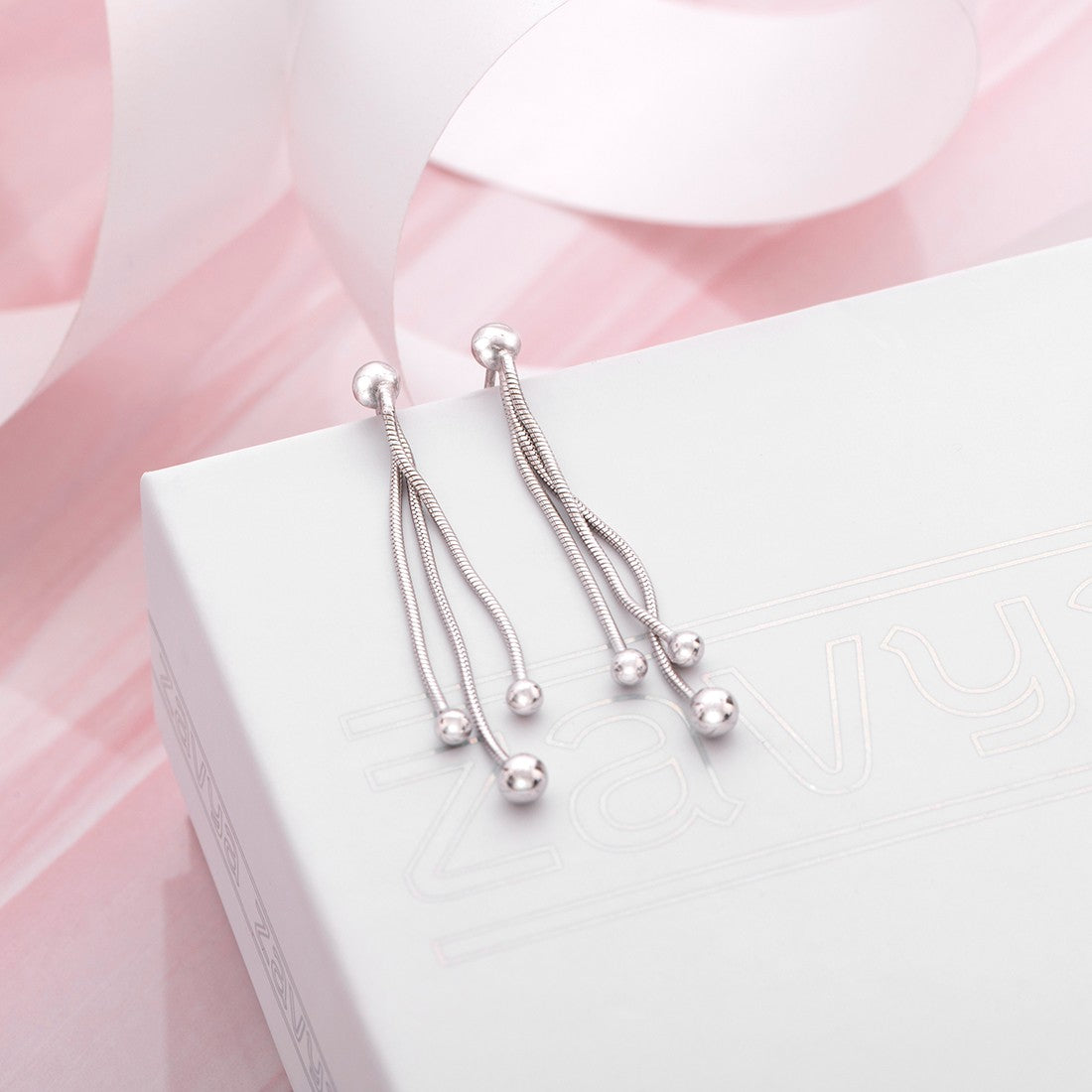 Tasseled Frilled Rhodium Plated 925 Sterling Silver Studs