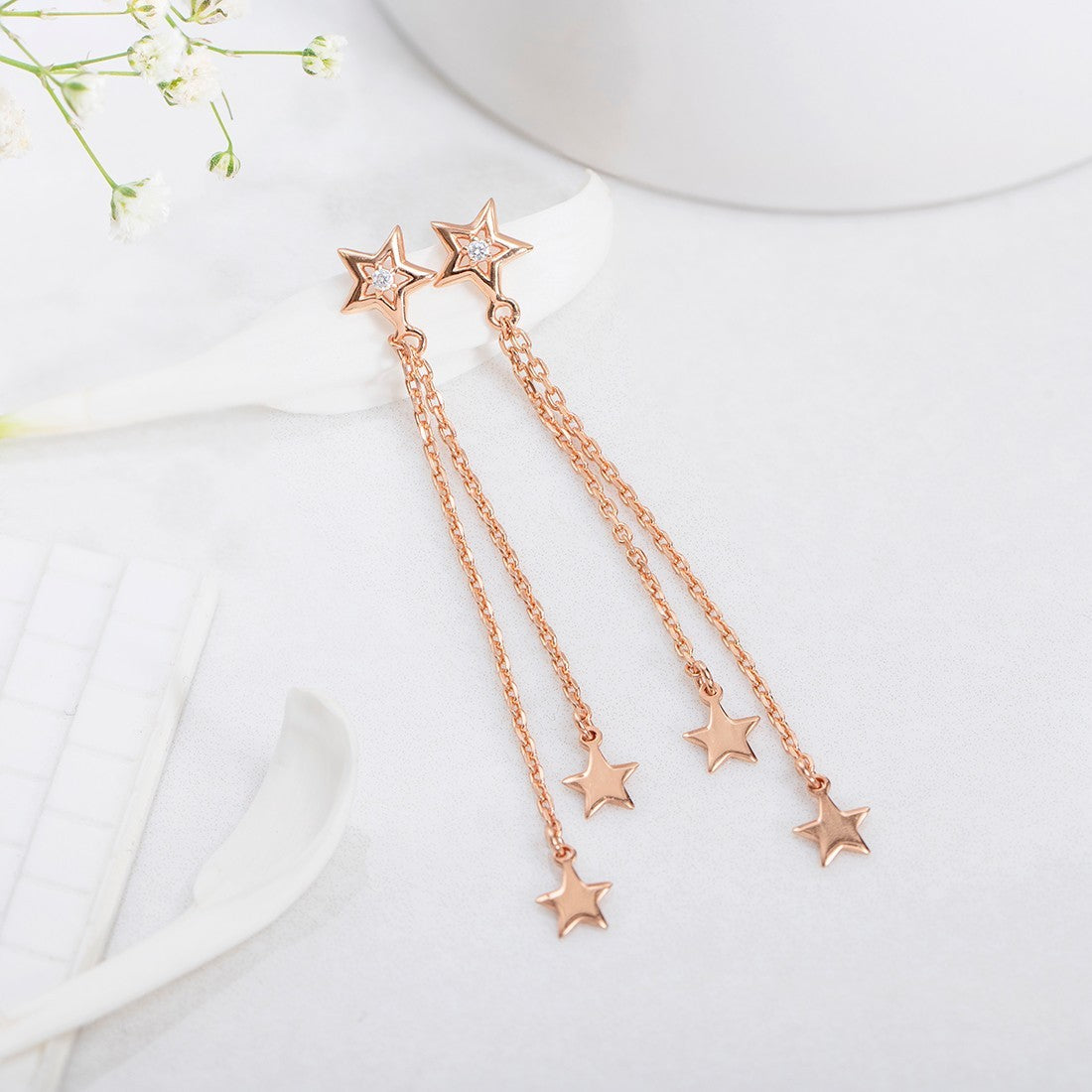 Hanging Stars Rose Gold Plated 925 Sterling Silver Studs