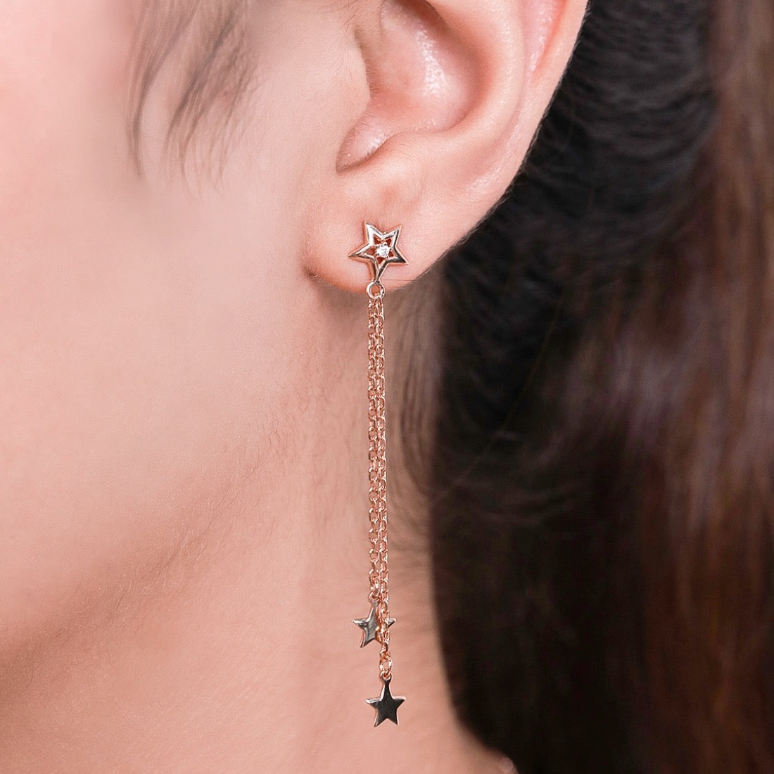Hanging Stars Rose Gold Plated 925 Sterling Silver Studs