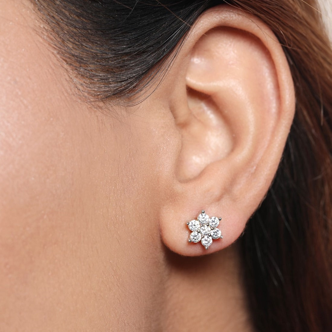 CZ Studded Star Rhodium Plated 925 Sterling Silver Studs
