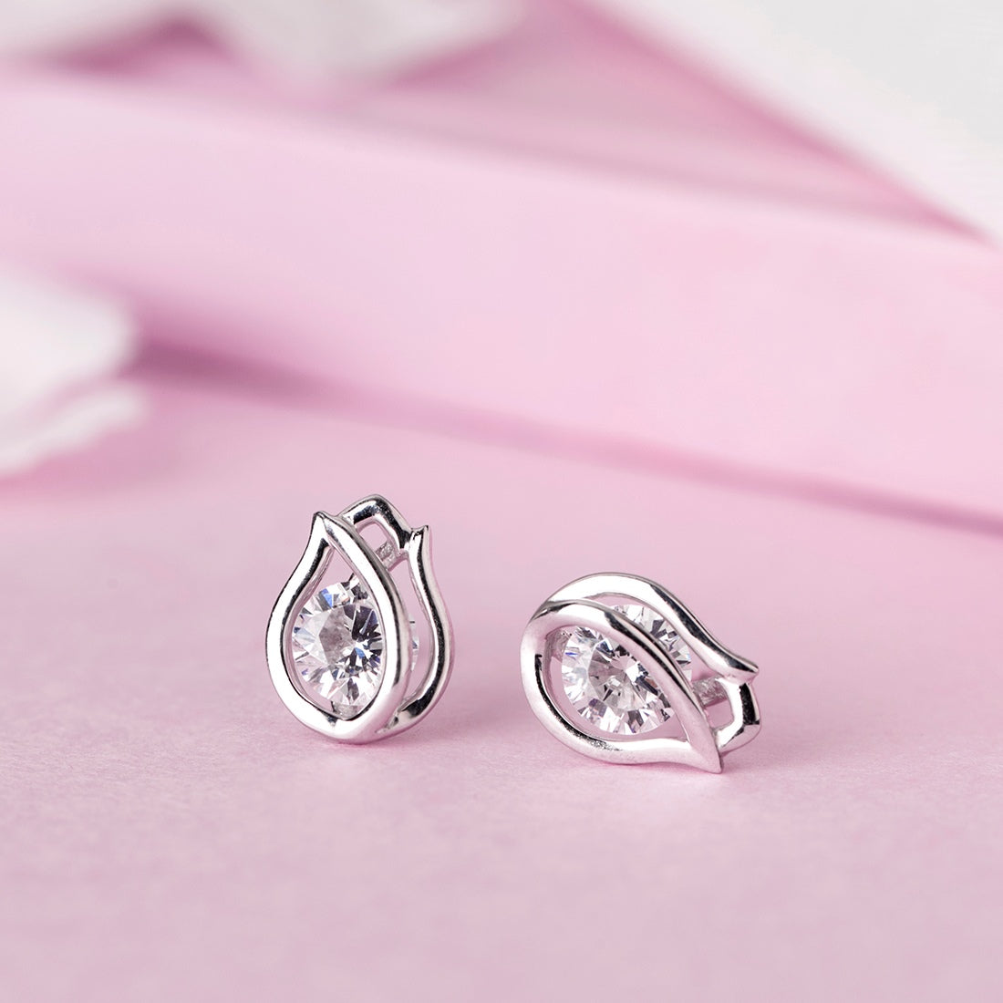 Encased Solitaire Rhodium Plated 925 Sterling Silver Studs