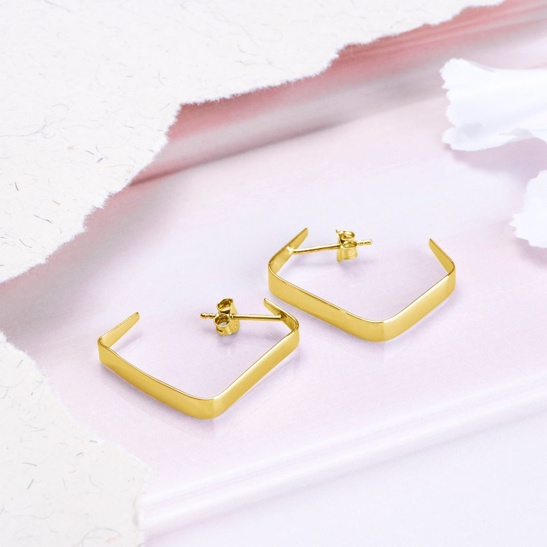 Geometrical Gold Plated 925 Sterling Silver Hoops