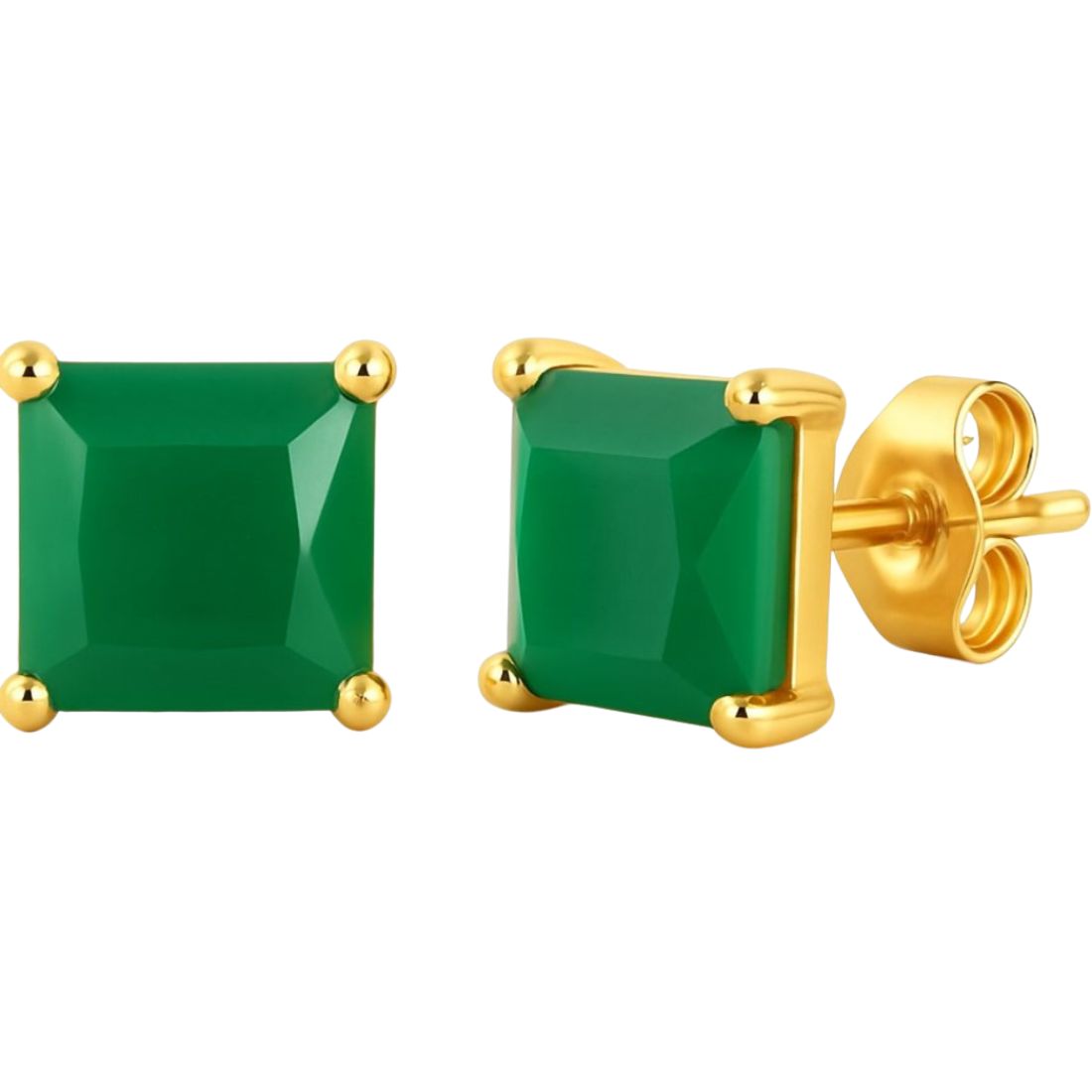 Golden Elegance Gold-Plated 925 Sterling Silver Green Cubic Zirconia Stud Earrings