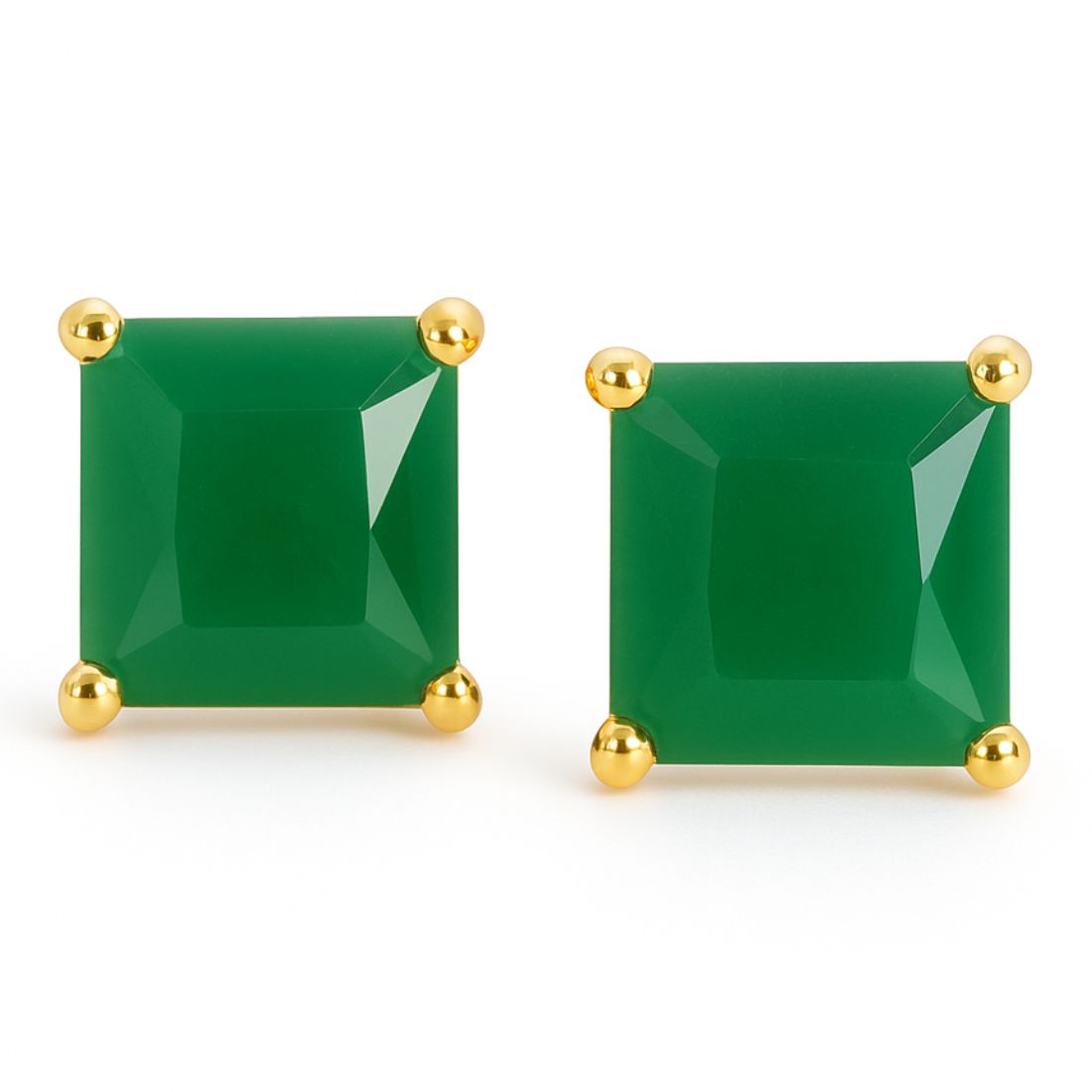 Golden Elegance Gold-Plated 925 Sterling Silver Green Cubic Zirconia Stud Earrings