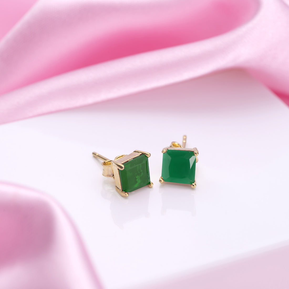 Golden Elegance Gold-Plated 925 Sterling Silver Green Cubic Zirconia Stud Earrings