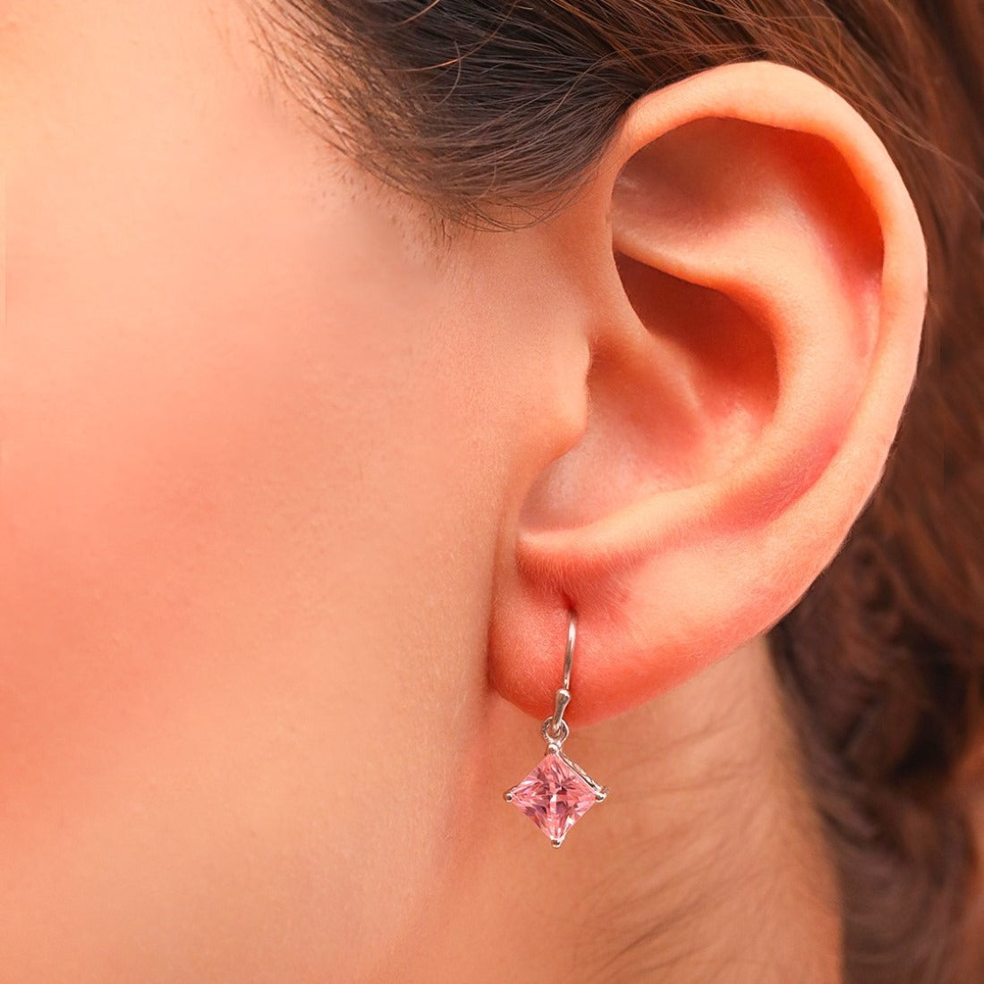 Enchanted Blush Rhodium Plated Sterling Silver Dangle Earrings with Pink CZ