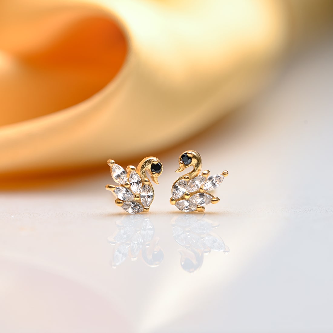 Majestic Swan Gold Plated 925 Sterling Silver Stud Earring