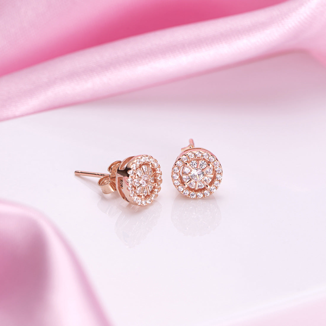 Radiant Blooms Rose Gold Plated 925 Sterling Silver Cubic Zirconia Stud Earrings