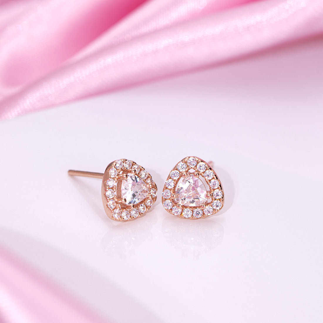 Gleaming Triangles CZ Rose Gold Plated 925 Sterling Silver Earrings