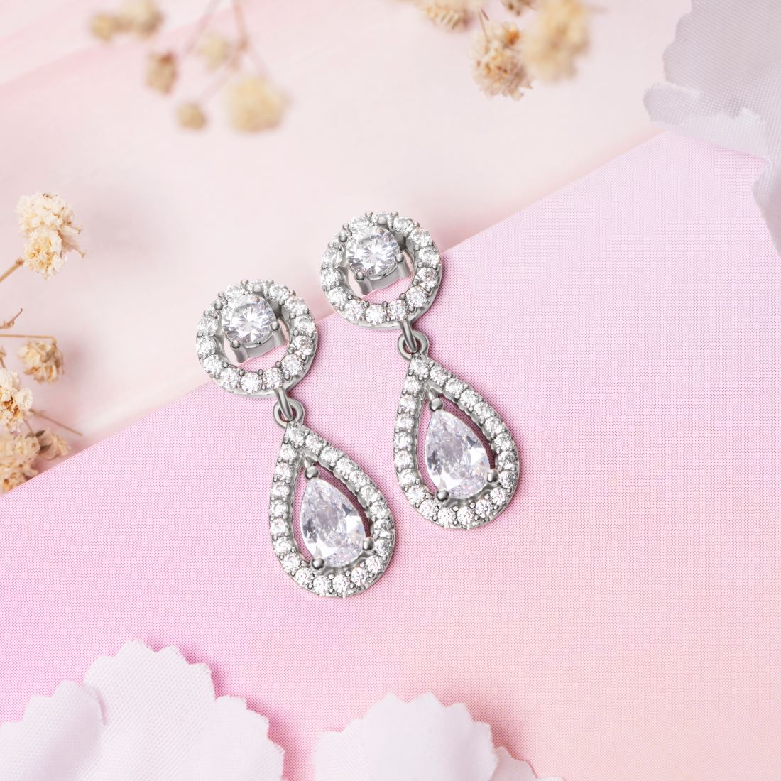 Crystal Cascade Rhodium Plated 925 Sterling Silver Drop Earrings