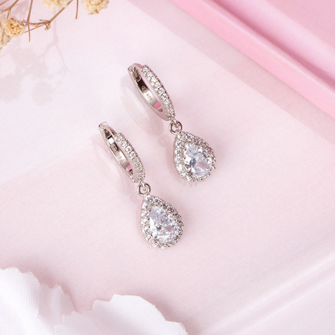 Crystal Clarity Rhodium Plated 925 Sterling Silver Earrings